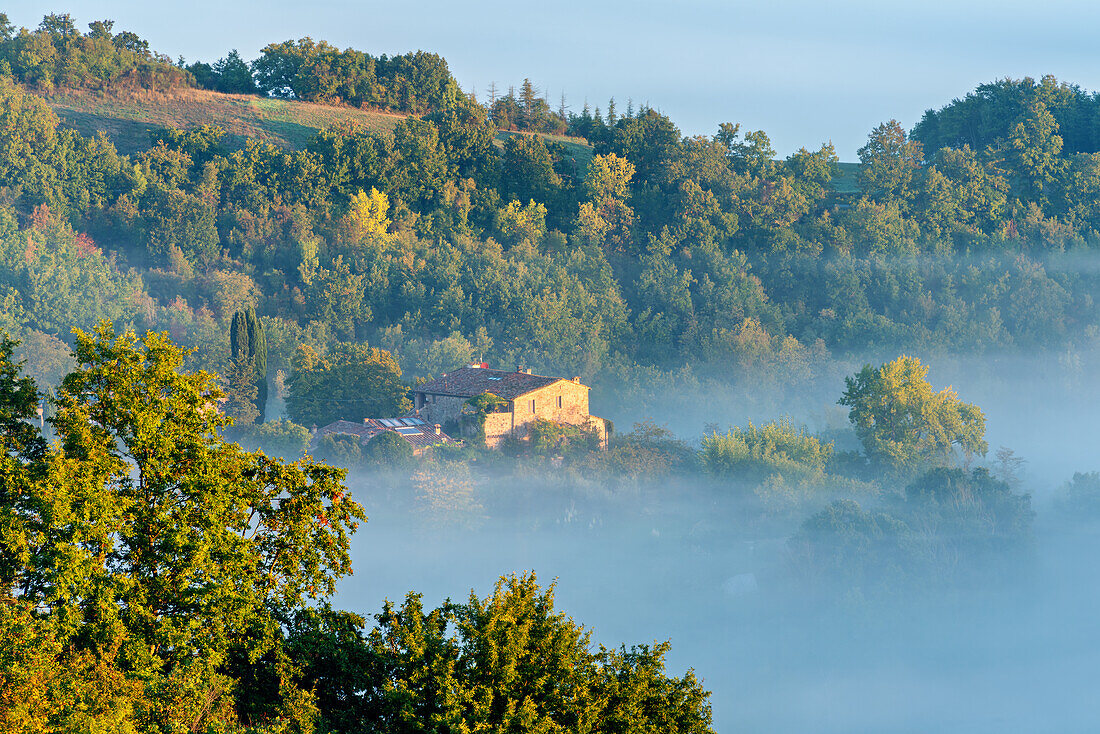 Morning in the hills near Chiusdino, Siena Province, Tuscany, Italy