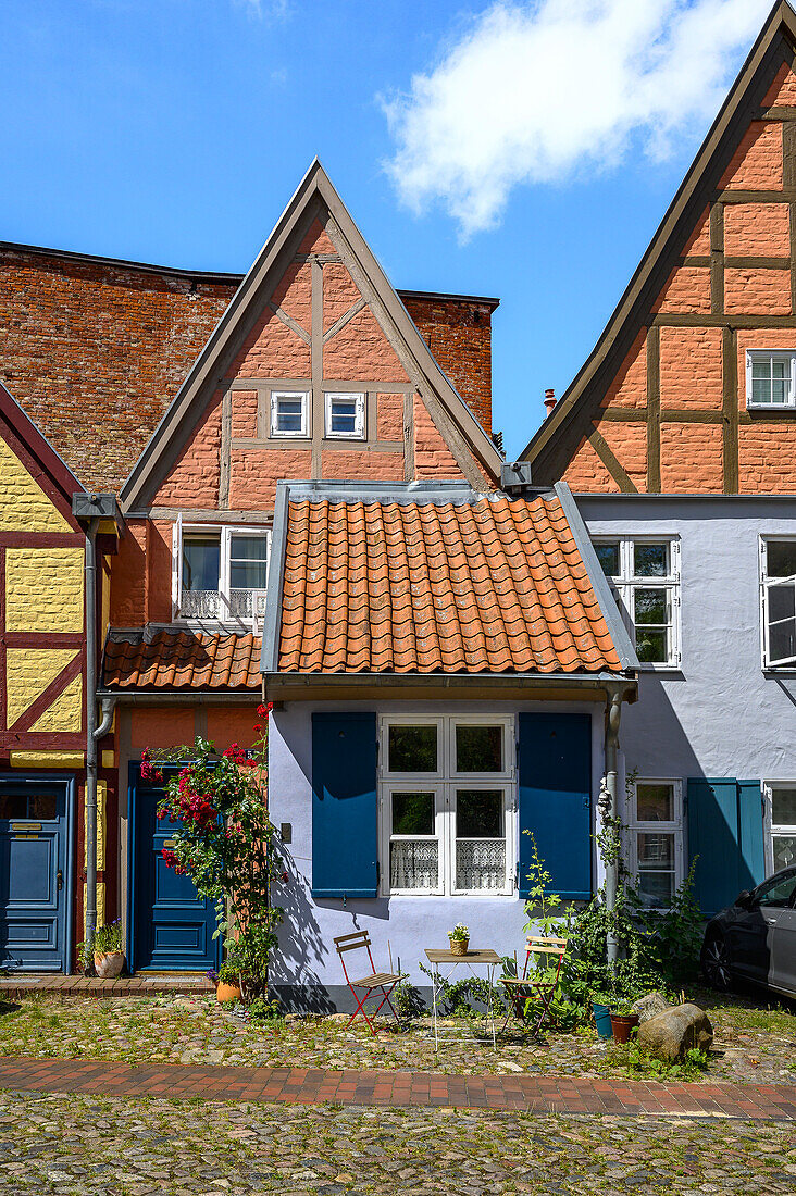 Fachwerkhäuser am Johanniskloster, Stralsund, Ostseeküste, Mecklenburg-Vorpommern, Deutschland