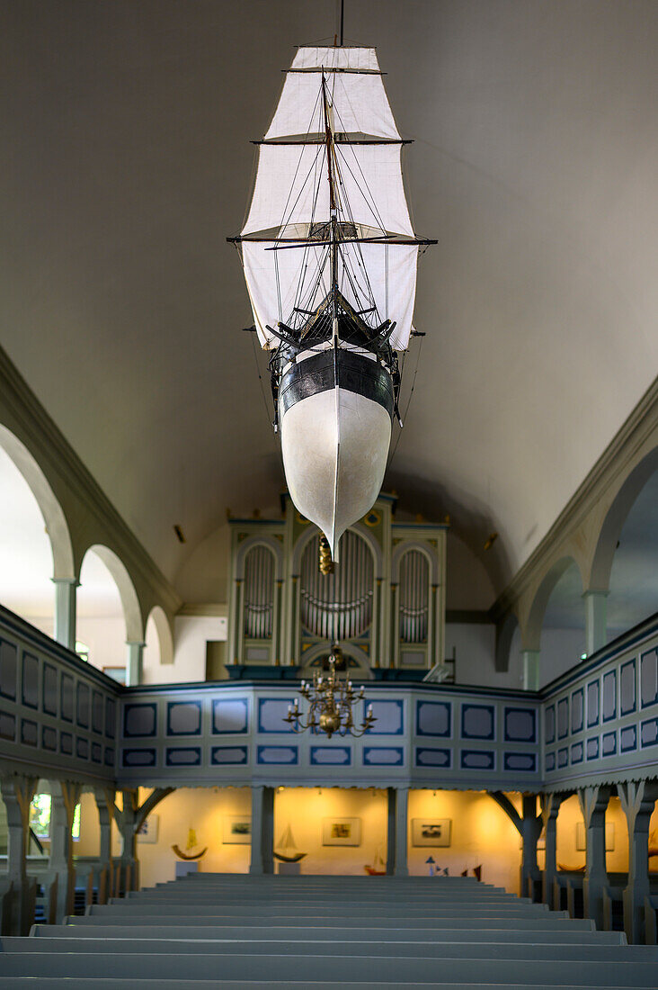  Votive ships in the Sailors&#39; Church of Prerow, Graal Müritz, Baltic Sea coast, Mecklenburg-Western Pomerania, Germany 