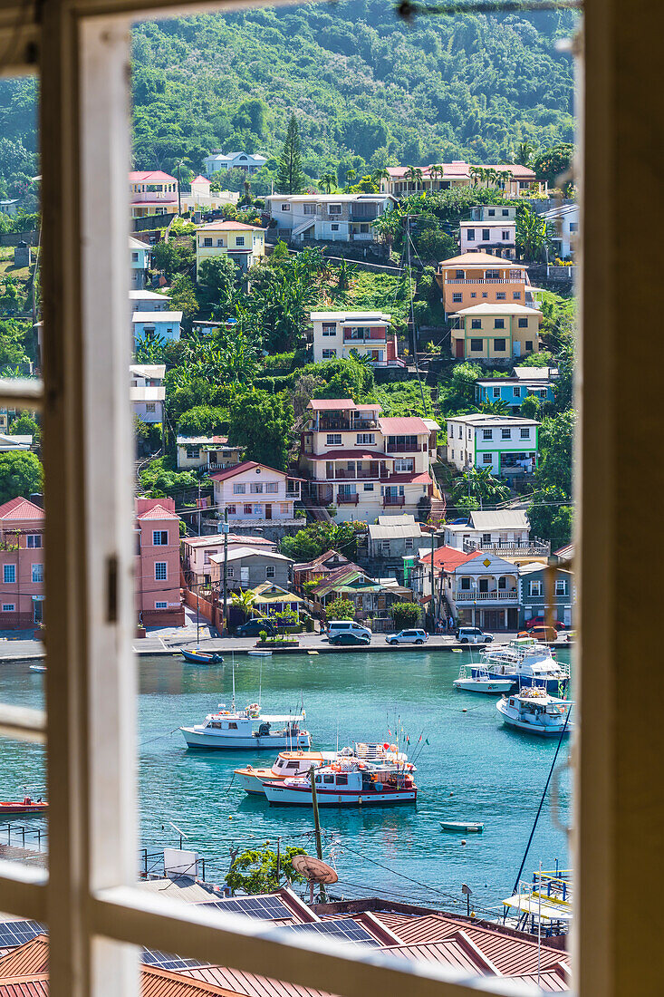  View from the Immaculate Conception church, harbor, old town, St. George`s, Grenada, Lesser Antilles 