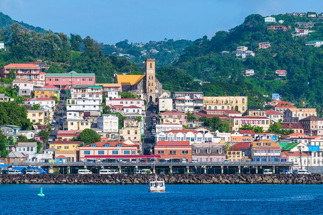  Skyline with Immaculate Conception Church, Old Town, St. George`s, Grenada, Lesser Antilles 