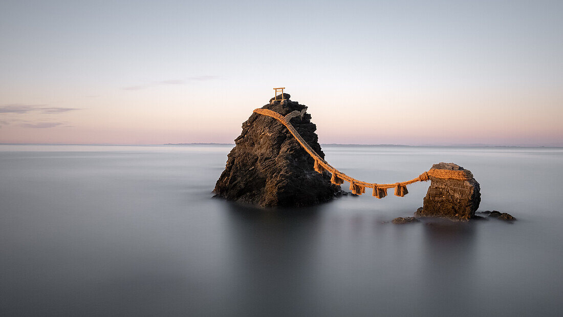  Shrine on rocks in water Meoto Iwa, Futamichōe, Ise, Japan; Asia 