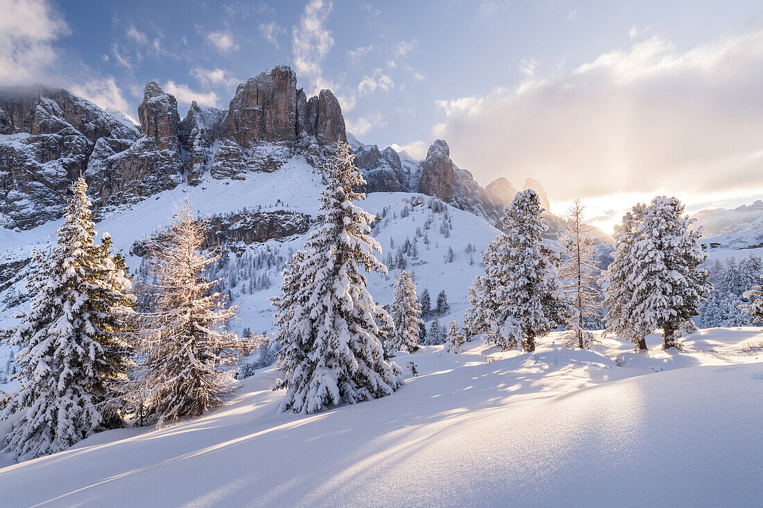 Sella Massiv vom Grödner Joch, Passo Gardena, Südtirol, Alto Adige, Italien