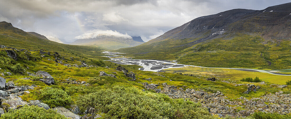  Rainbow, Upper Rapadalen, Sarek National Park, Lapland, Sweden, Europe 