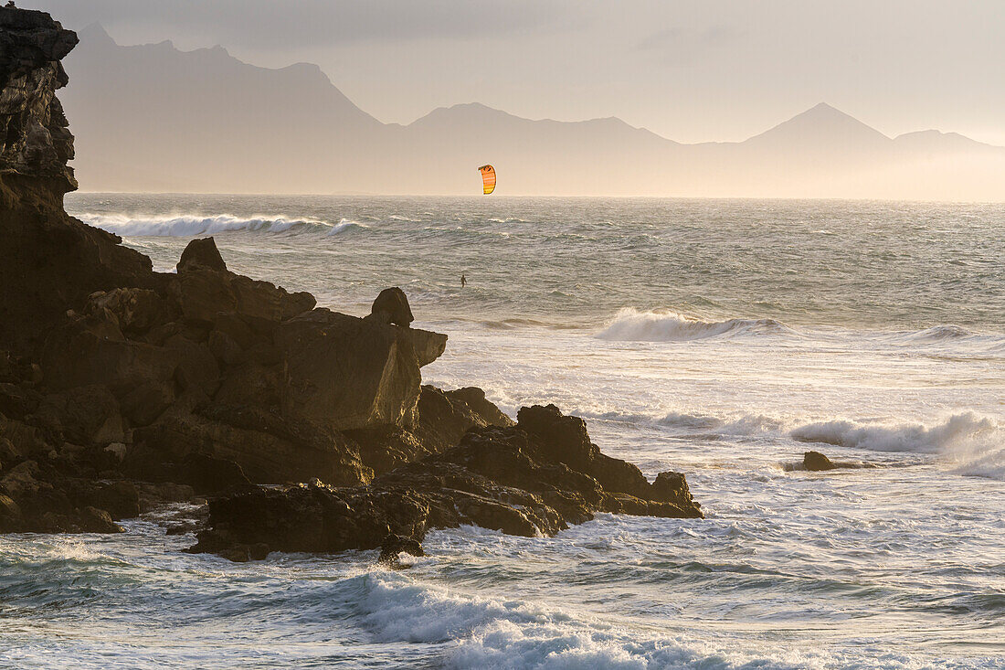  Kitesurfers at Playa del Viejo Reyes, Fuerteventura, Canary Islands, Spain 