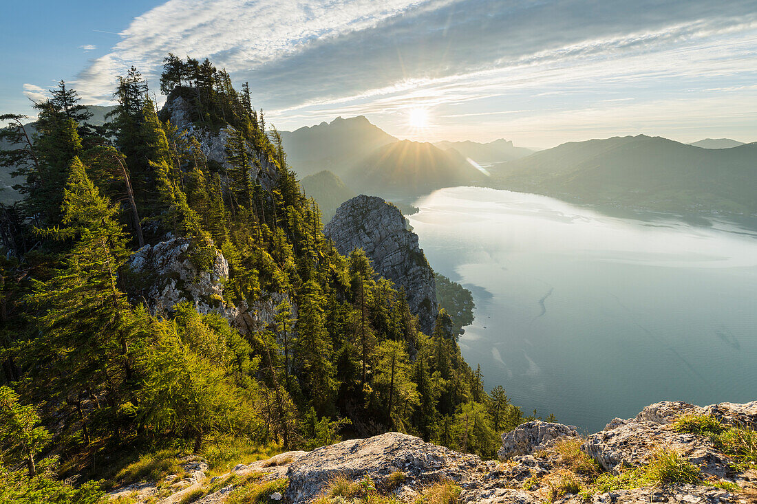  View of the Attersee from Schoberstein, Salzkammergut, Upper Austria, Austria 