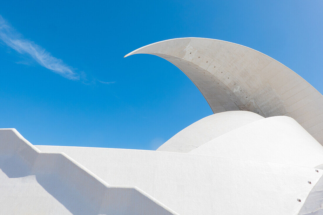 Santa Cruz de Tenerife; Detail of the bold design of the Congress and Concert Hall by Santiago Calatrava (born 1951) Tenerife, Canary Islands, Spain