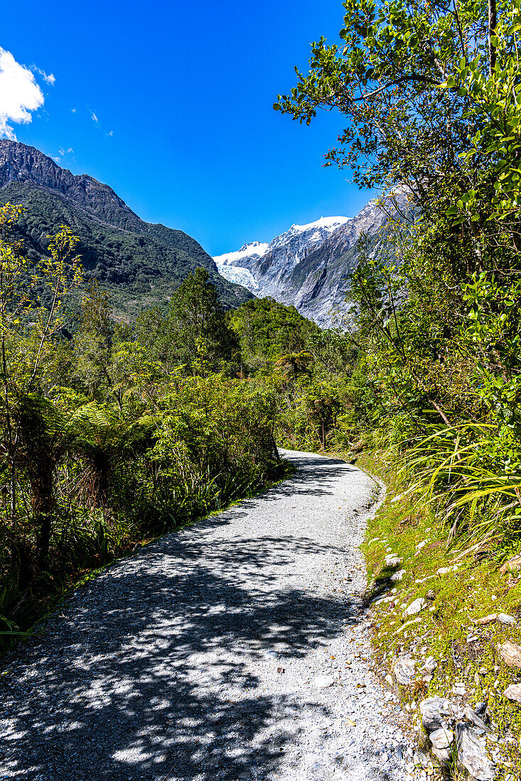 Views of the Franz Joseph Glacier from different areas of the trail to the viewing area.