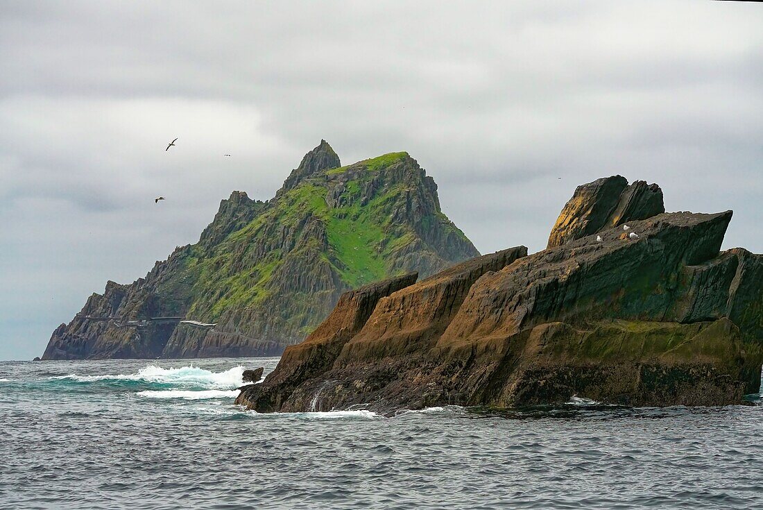Irland, County Kerry, Blick vom Westen auf die Insel Skellig Michael