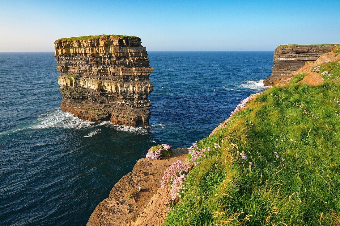 Ireland, County Mayo, northwest coast, Downpatrick Head, Dún Briste Sea Stack (rock needle)