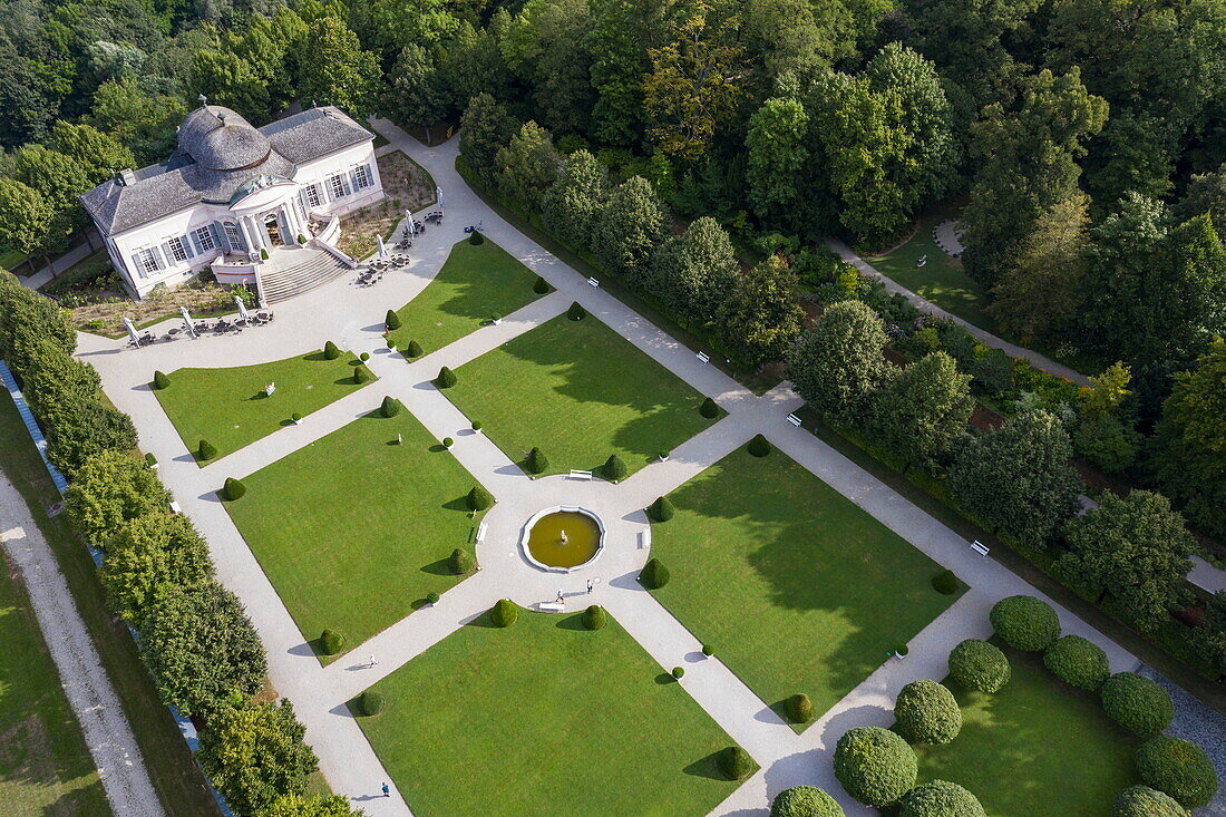 Aerial view of gardens at Melk Abbey, Melk, Lower Austria, Austria, Europe