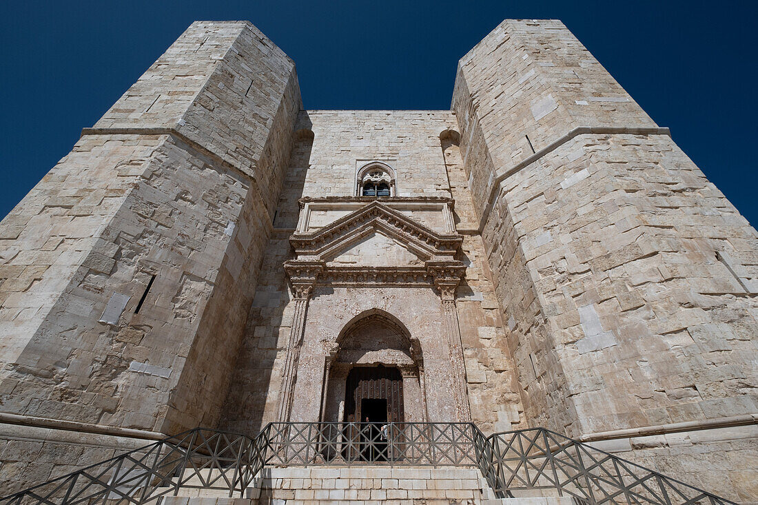 Entrance to the Castel del Monte fortress of the Staufer Emperor Frederick II in Andria, Apulia region, Italy, Europe