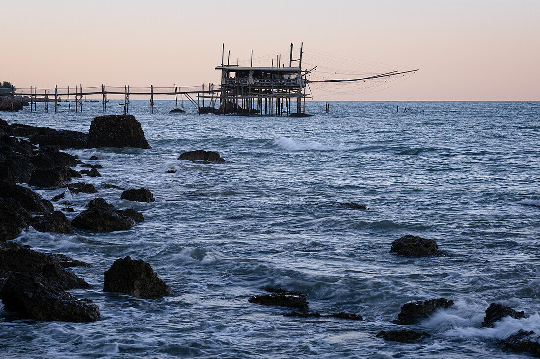 View of a Trabocco pile dwelling, Vasto, Abruzzo, Chieti Province, Italy, Europe