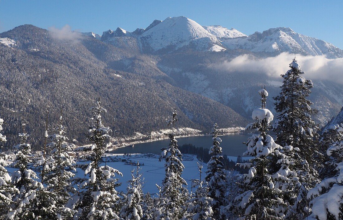 on the north side of the lake near Achenkirch, Achensee, winter in Tyrol, Austria