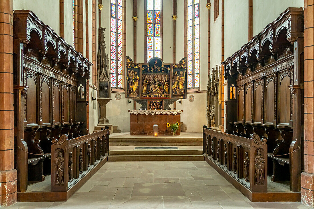 Choir and altar of the Protestant town church of Bad Wimpfen, Kraichgau, Baden-Württemberg, Germany