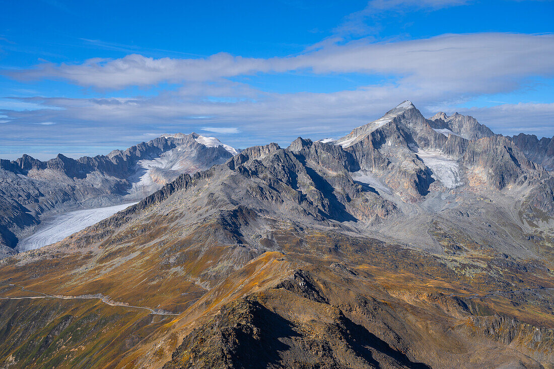 Blick auf Rhonegletscher mit Galenstock und Furkapass, Urner Alpen, Kanton Wallis, Kanton Uri, Schweiz