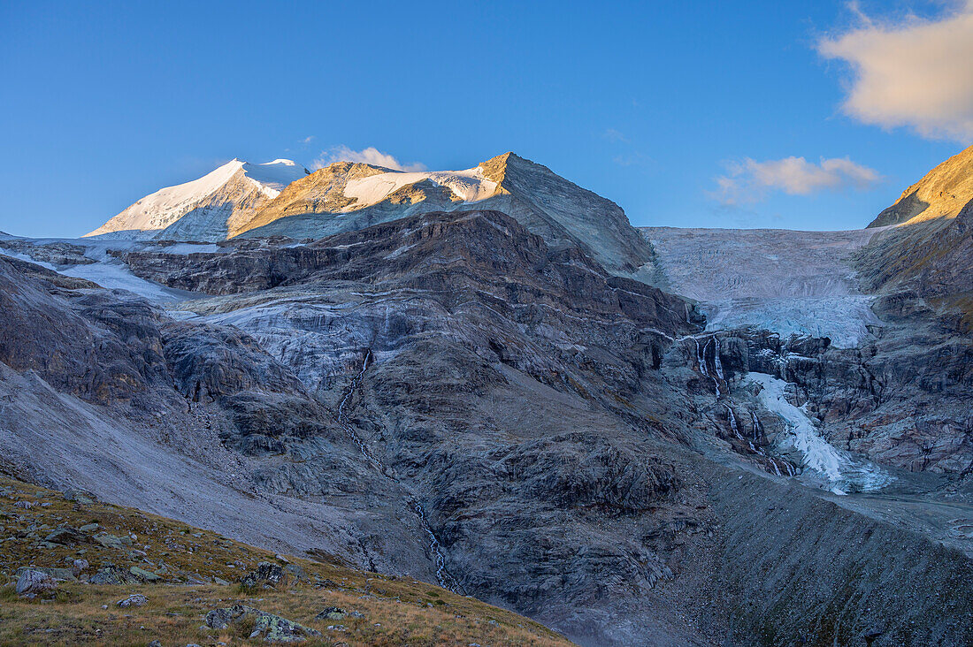 Bishorn 4151 m with Brunegg Glacier and Turtmann Glacier in the morning, Valais Alps, Valais, Switzerland