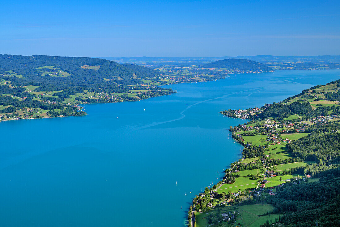 Blick vom Schoberstein auf den Attersee, vom Schoberstein, Salzkammergutberge, Salzkammergut, Oberösterreich, Österreich