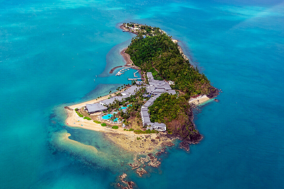 Luftaufnahme auf das Hotel Resort, Insel Daydream Island, Molle Islands, Whitsunday Islands, Ostküste, Queensland, Australien