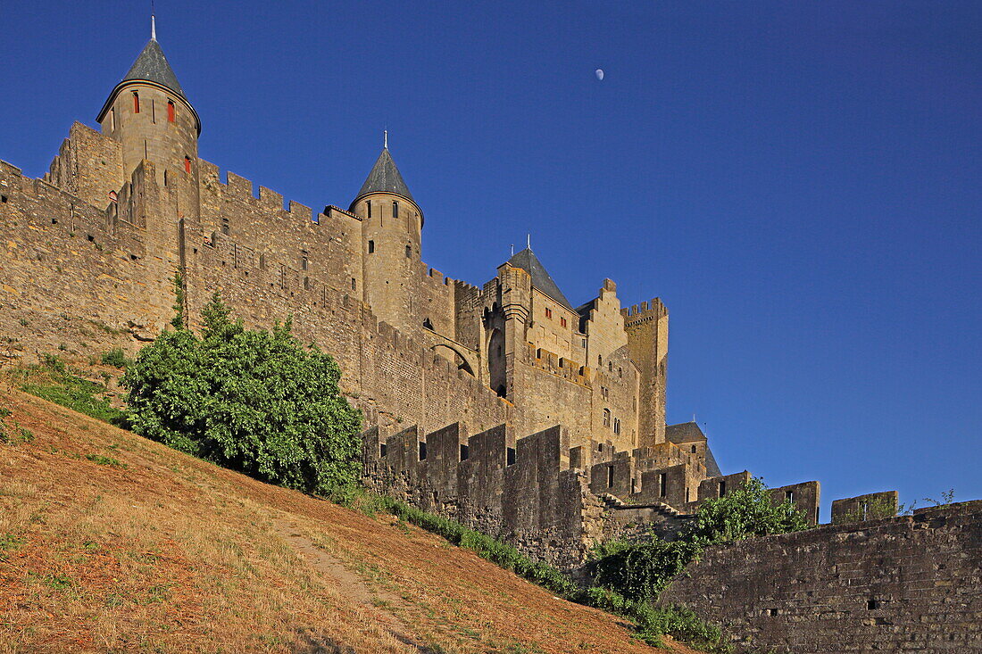  Medieval city walls, Cité de Carcassonne, Aude department, Occitanie, France 