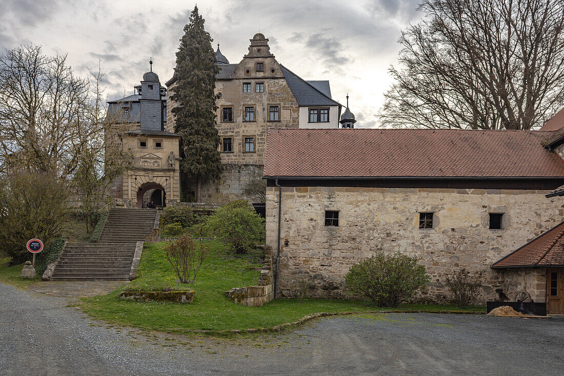  In the evening at Wernstein Castle, Veitlahm, Mainleus, Kulmbach, Upper Franconia, Framken, Bavaria, Germany, Europe 