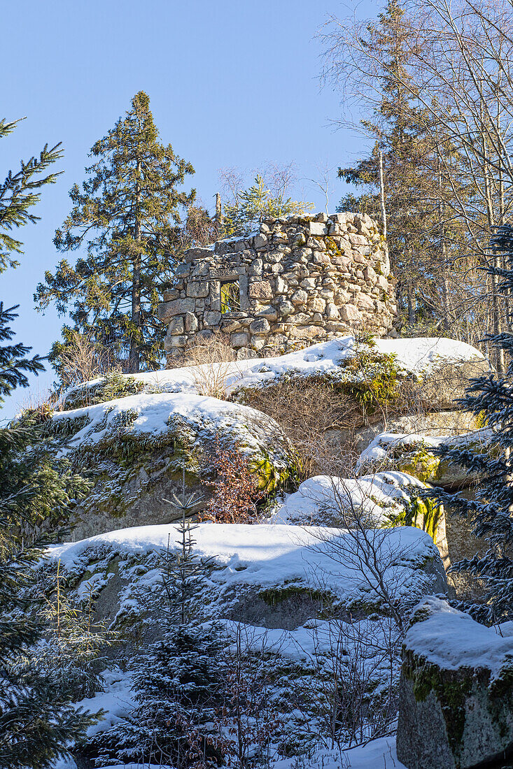 Winter im Großen Labyrinth, Luisenburg, Wunsiedel, Fichtelgebirge, Oberfranken, Franken, Bayern, Deutschland, Europa