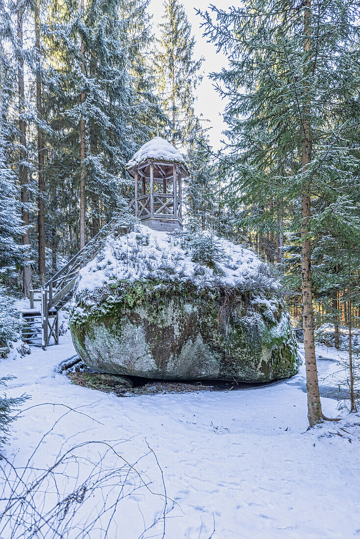  Winter in the Great Labyrinth, Luisenburg, Wunsiedel, Fichtelgebirge, Upper Franconia, Franconia, Bavaria, Germany, Europe 