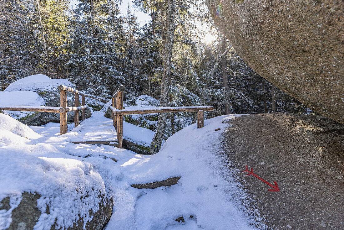  Winter in the Great Labyrinth, Luisenburg, Wunsiedel, Fichtelgebirge, Upper Franconia, Franconia, Bavaria, Germany, Europe 