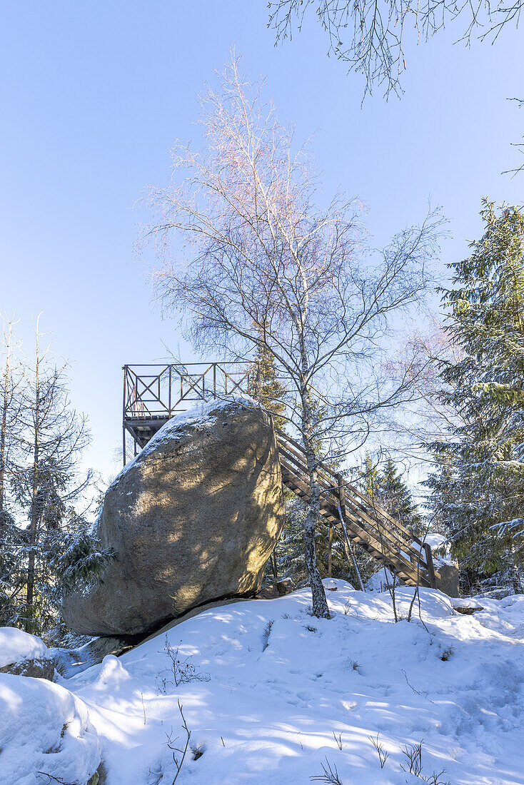  The Kaiserfelsen in the Fichtelgebirge in winter, Luisenburg, Bad Alexanderbad, Wunsiedel, Upper Franconia, Franconia, Bavaria, Germany, Europe 