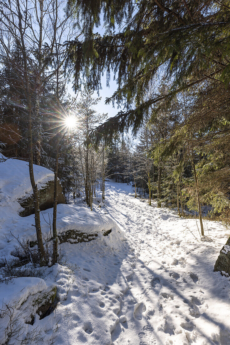 Winter im Fichtelgebirge, Luisenburg, Bad Alexanderbad, Wunsiedel, Oberfranken, Franken, Bayern, Deutschland, Europa