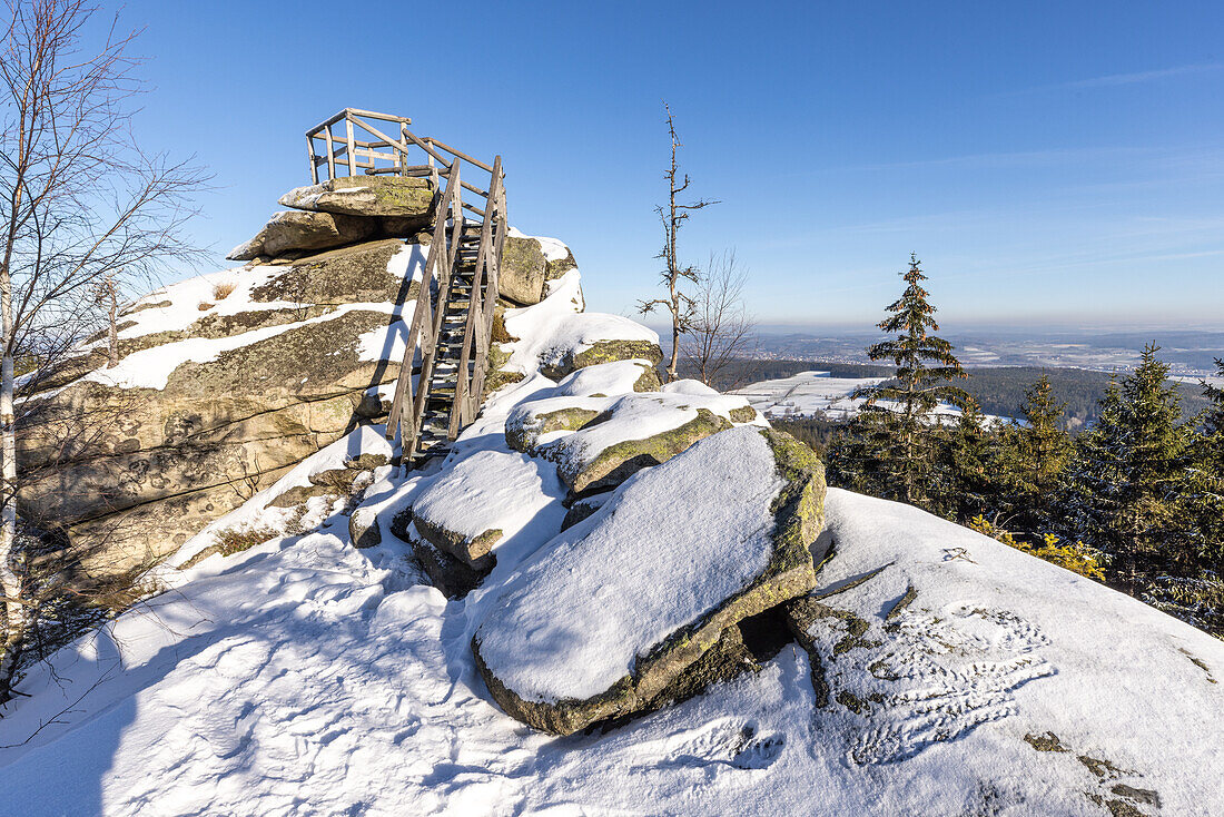 Der Burgstein im Fichtelgebirge im Winter, Luisenburg, Bad Alexanderbad, Wunsiedel, Oberfranken, Franken, Bayern, Deutschland, Europa