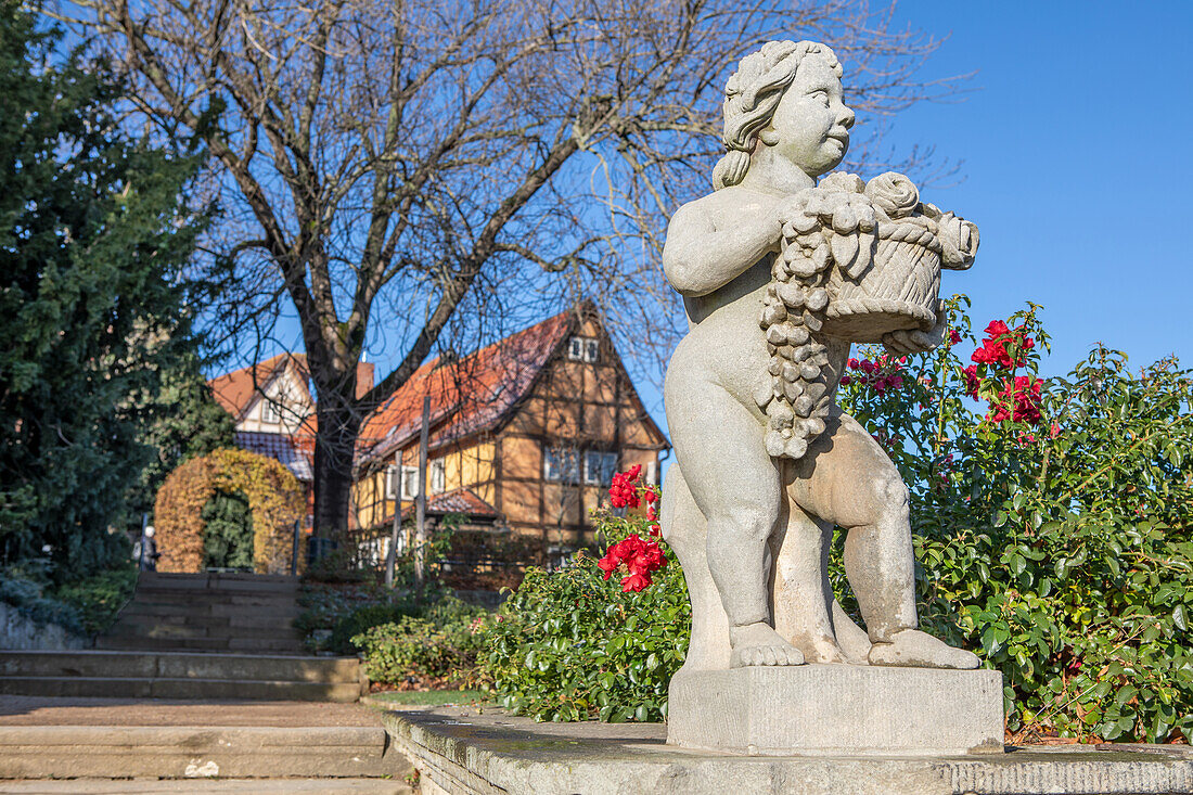  Statue in the castle garden, World Heritage City of Quedlinburg, Saxony-Anhalt, Germany 