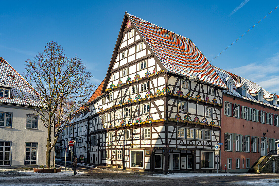  Half-timbered house in Soest, North Rhine-Westphalia, Germany sunrise,   