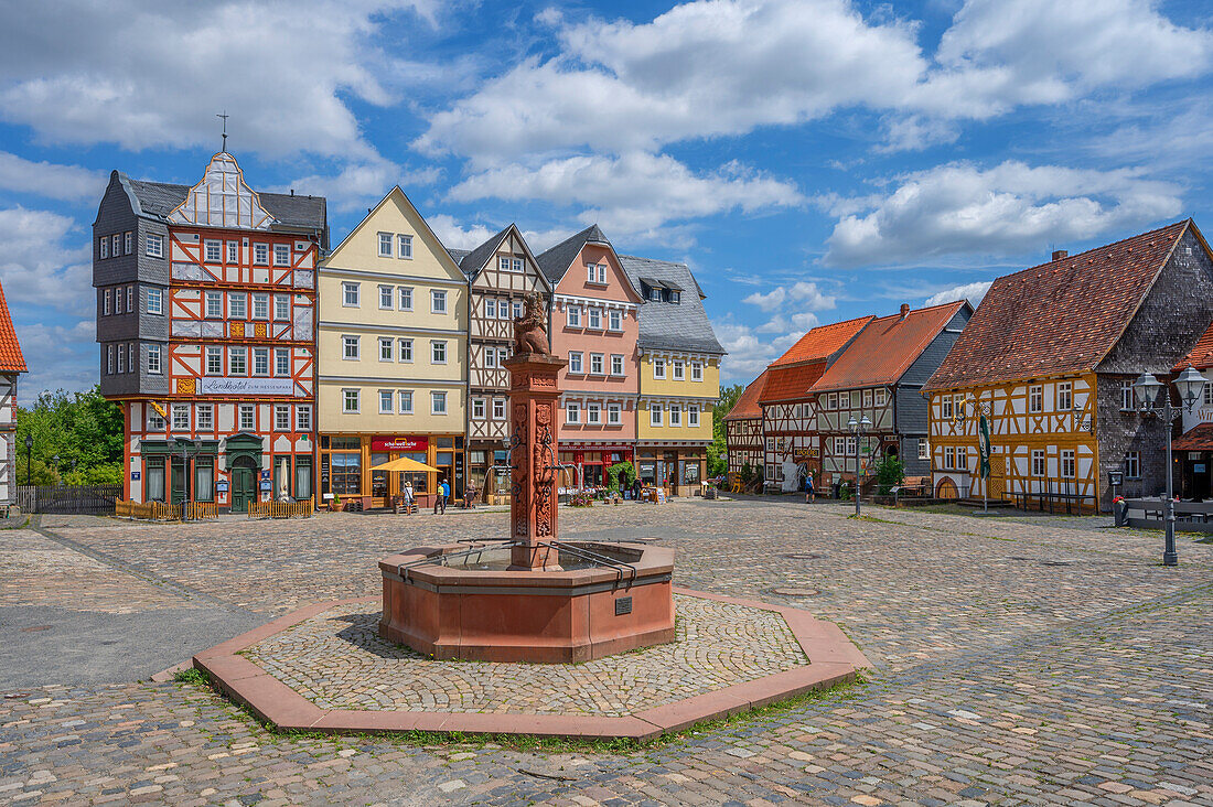  Market square in the Hessenpark open-air museum near Neu-Anspach im Taunus, Hesse, Germany 