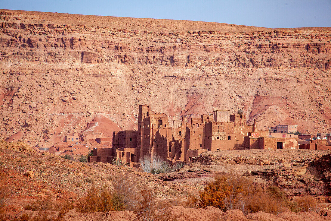  Morocco, abandoned clay buildings in rocky surroundings 