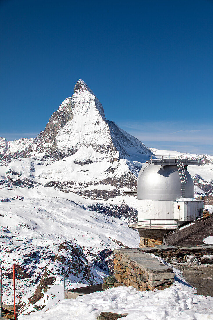 Observatorium Gornergrat und Matterhorn, Zermatt, Alpen, Wallis, Schweiz, Helvetia