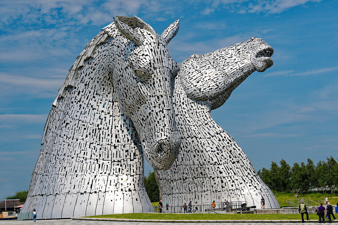 Großbritannien, Schottland, Falkirk, Grangemouth, Park The Helix, Pferde-Skulptur 'The Kelpies', Kelpien, Wassergeister in Pferdegestalt