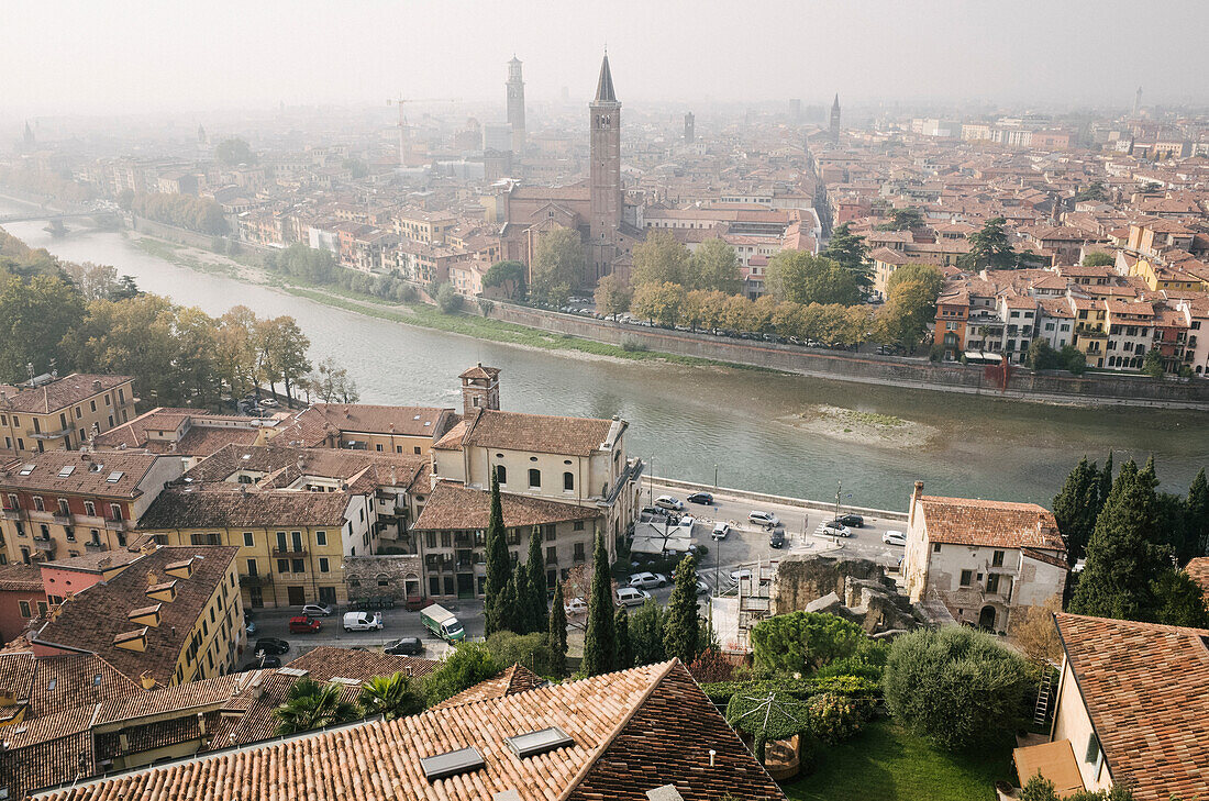 View to Verona, Italy, overlooking the river Adige