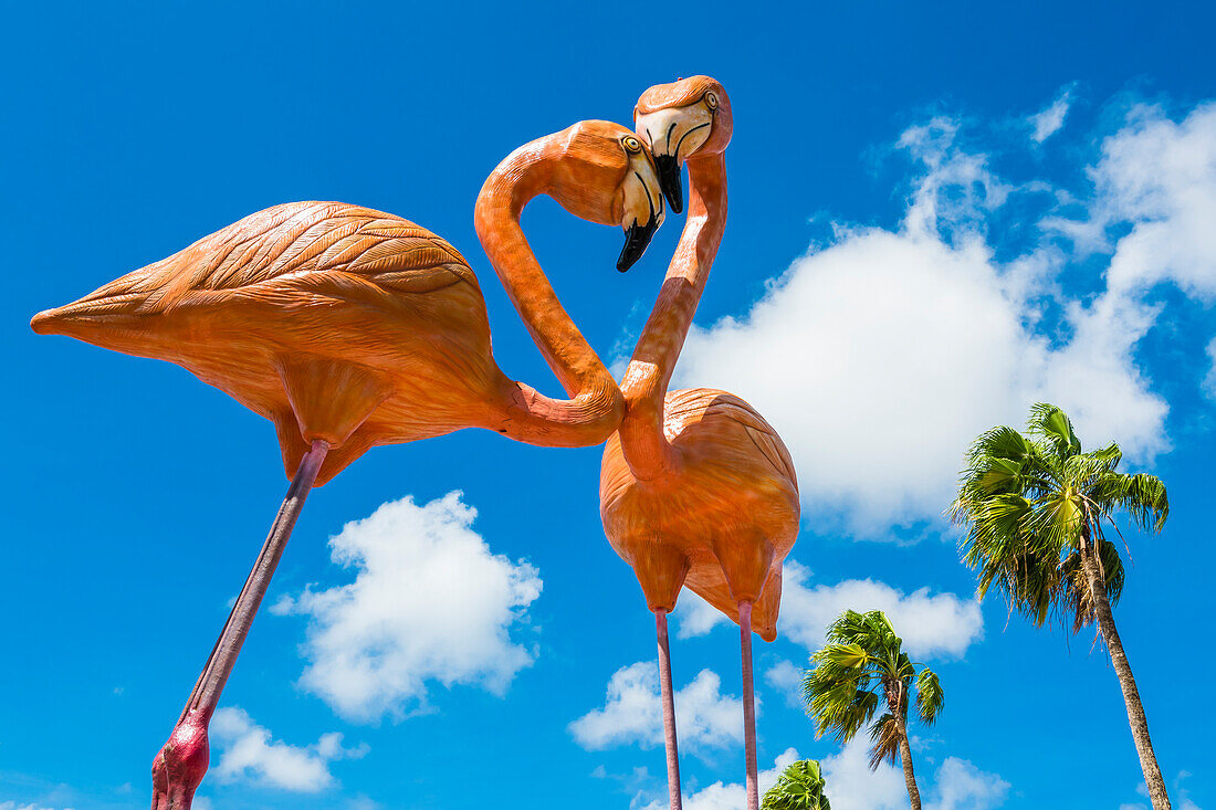  Flamingo sculpture at the harbor, Oranjestad, Aruba, Netherlands, Lesser Antilles 