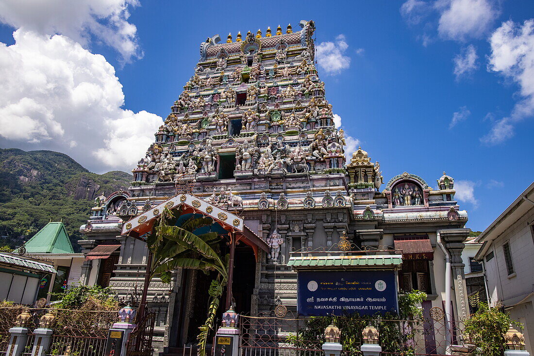  Arulmigu Navasakti Vinayagar Temple, the first and only Hindu temple in Seychelles, whose presiding deity is Ganesha, Victoria, Mahé Island, Seychelles, Indian Ocean 