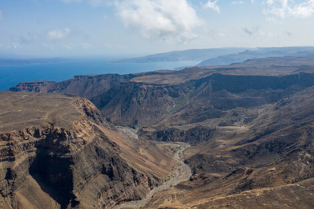  Aerial view of Belvedere Sul Canyon, near Arta, Djibouti, Middle East 