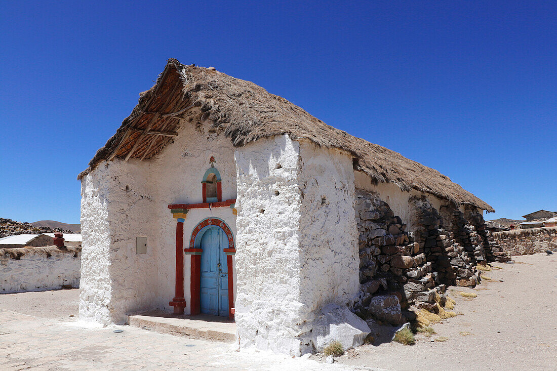  Chile; northern Chile; Arica y Parinacota Region; on the border with Bolivia; Lauca National Park; Parinacota Village; Church 