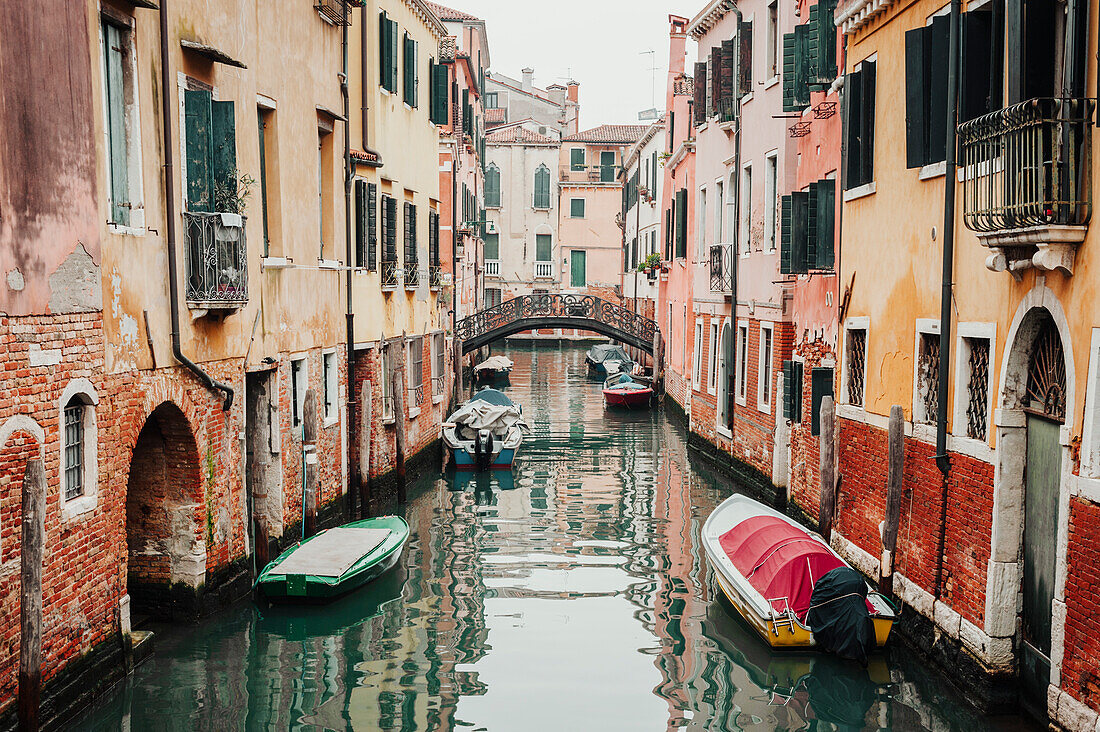The quieter, smaller canals of Venice, Italy.