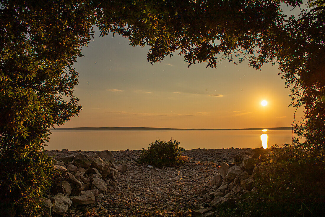  Full moon night on Simuni beach, Pag, Metajna, Croatia, Europe 