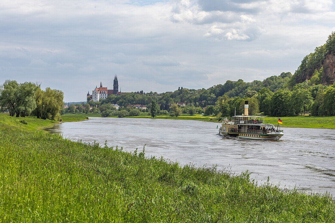 Tagsüber an der Elbe, Albrechtsburg, Meißen, Sachsen, Deutschland, Europa