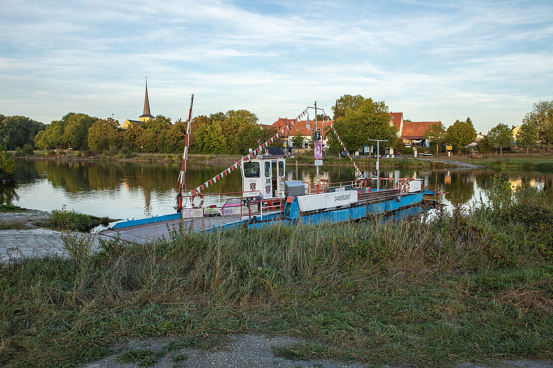 Morgens an der Fähre, Fahr am Main, Kitzingen, Unterfranken, Franken, Bayern, Deutschland, Europa