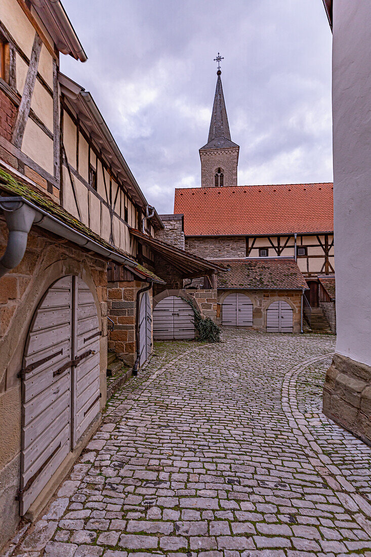 Die Kirchenburg in Hüttenheim, Willanzheim, Kitzingen, Unterfranken, Franken, Bayern, Deutschland, Europa