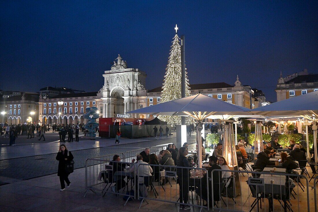  at the Arco da Rua Augusta at Praca do Comercio with Christmas tree, Lisbon, Portugal 
