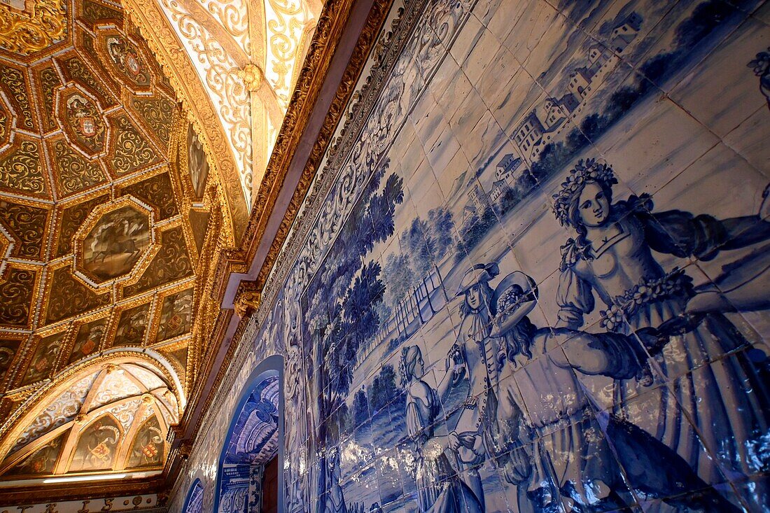 Wandmalerei im Wappenraum Sala dos Brasões im Nationalpalast Palácio da Vila Nacional, Sintra, Region Lissabon, Portugal