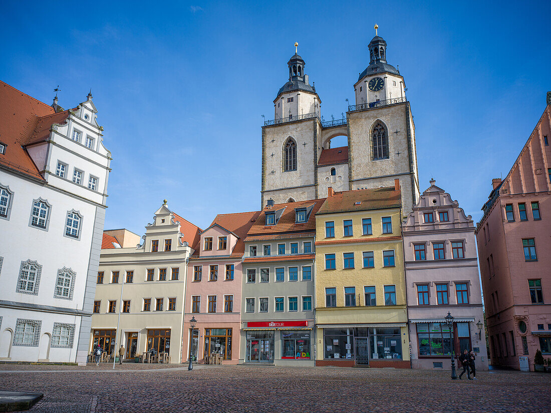  Market square and town church, Lutherstadt Wittenberg, Saxony-Anhalt, Germany 